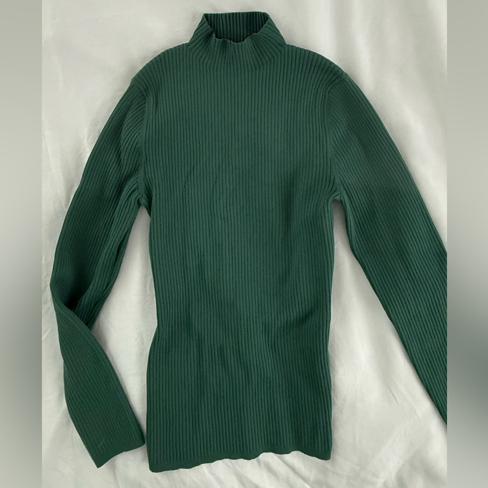 Aritzia Babaton Sculpt Knit Ribbed Mock Neck Sweater - Forest Green- size Large
